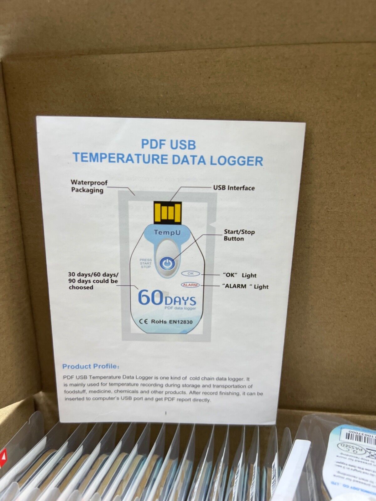 Lot Of Pcs Tempu Temperature Data Logger Single Use Pdf Report Usb