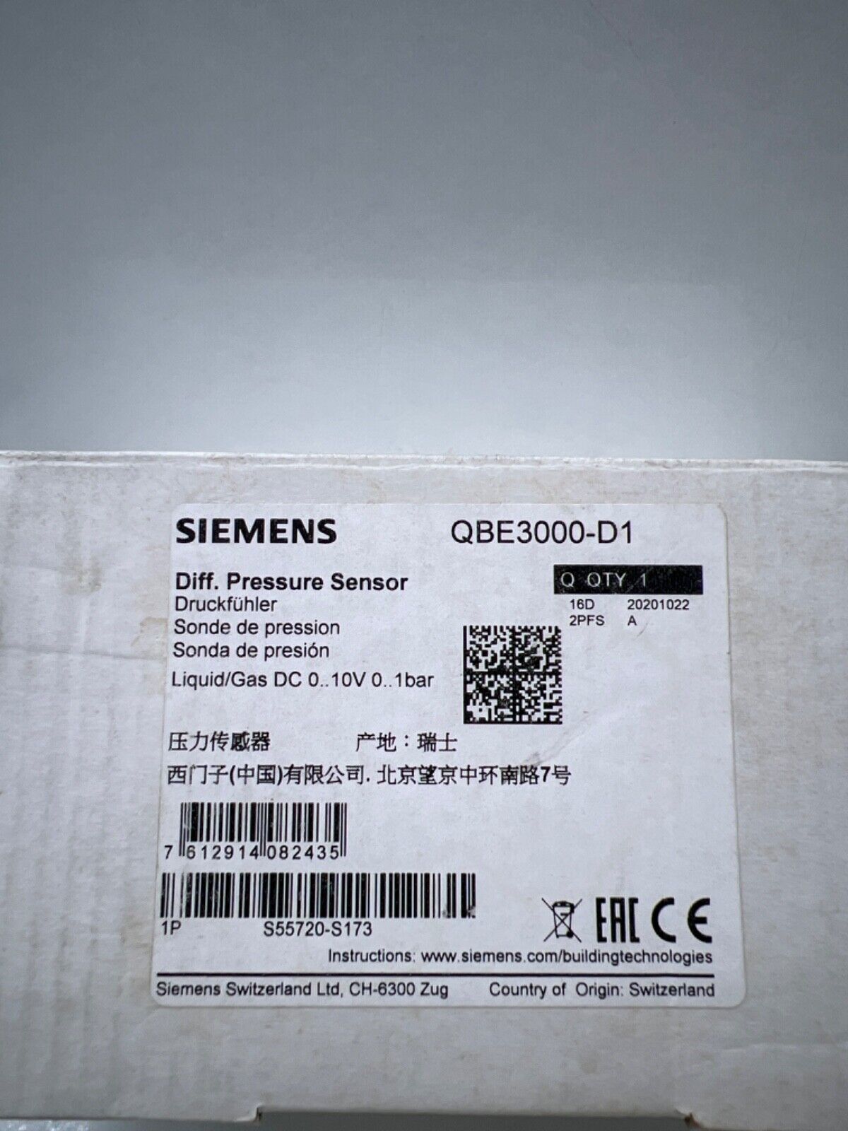 Siemens Qbe3000 D1 S55720 S173 Differential Pressure Sensor Heart Of Automation 1520